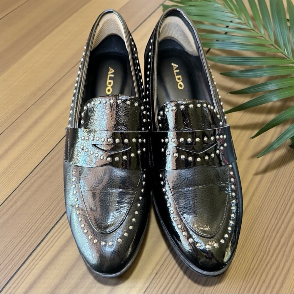 ALDO Black Studded Patent Loafers – Approx. Size 6–6.5 (See Measurements) - Picture 6 of 13